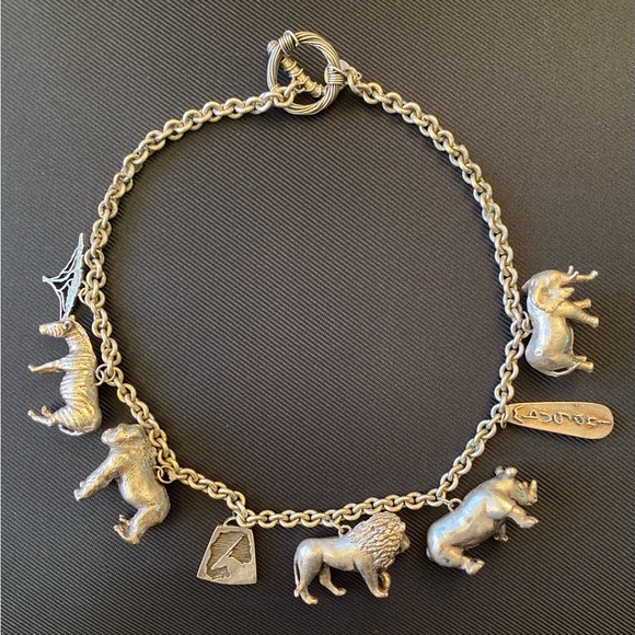 SUSAN CUMMINGS STERLING ENDANGERED SPECIES HUGE ANIMAL CHARM NECKLACE RARE - Picture 1 of 6